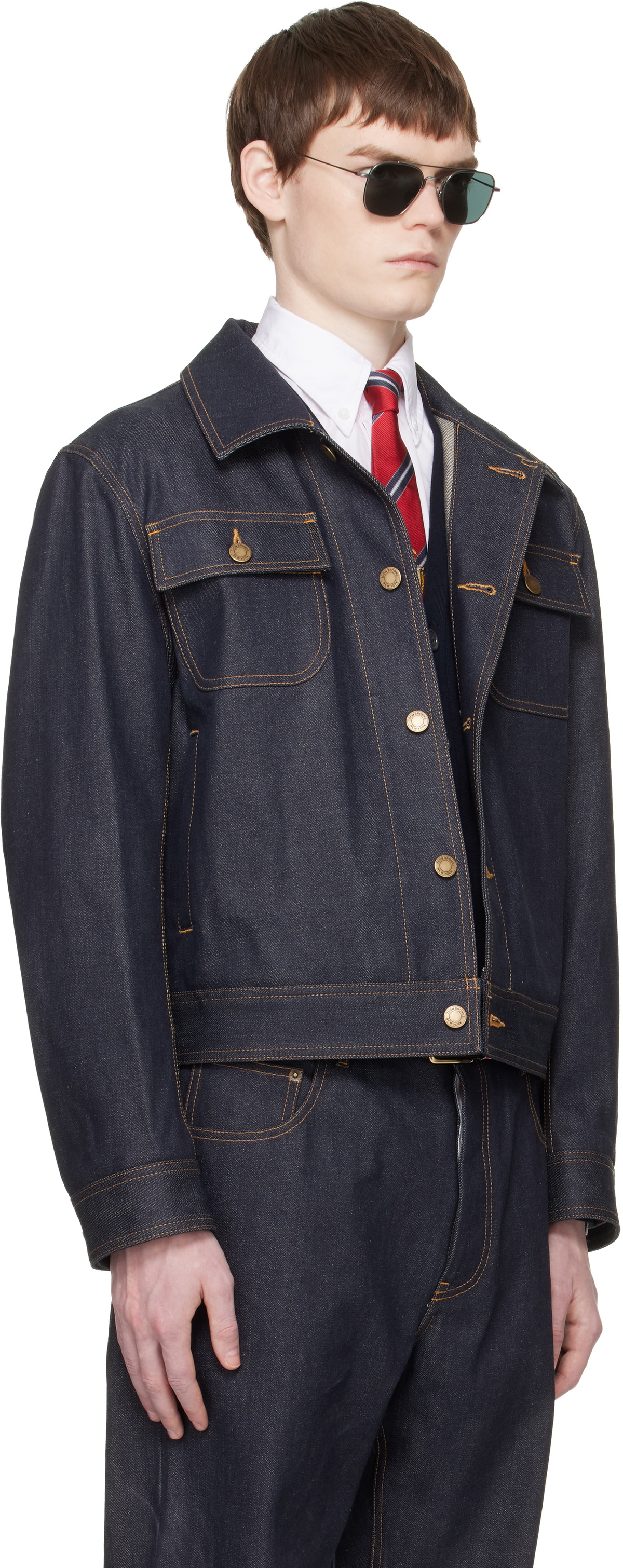 Thom Browne Navy Selvedge Denim Backstrap Utility Jacket