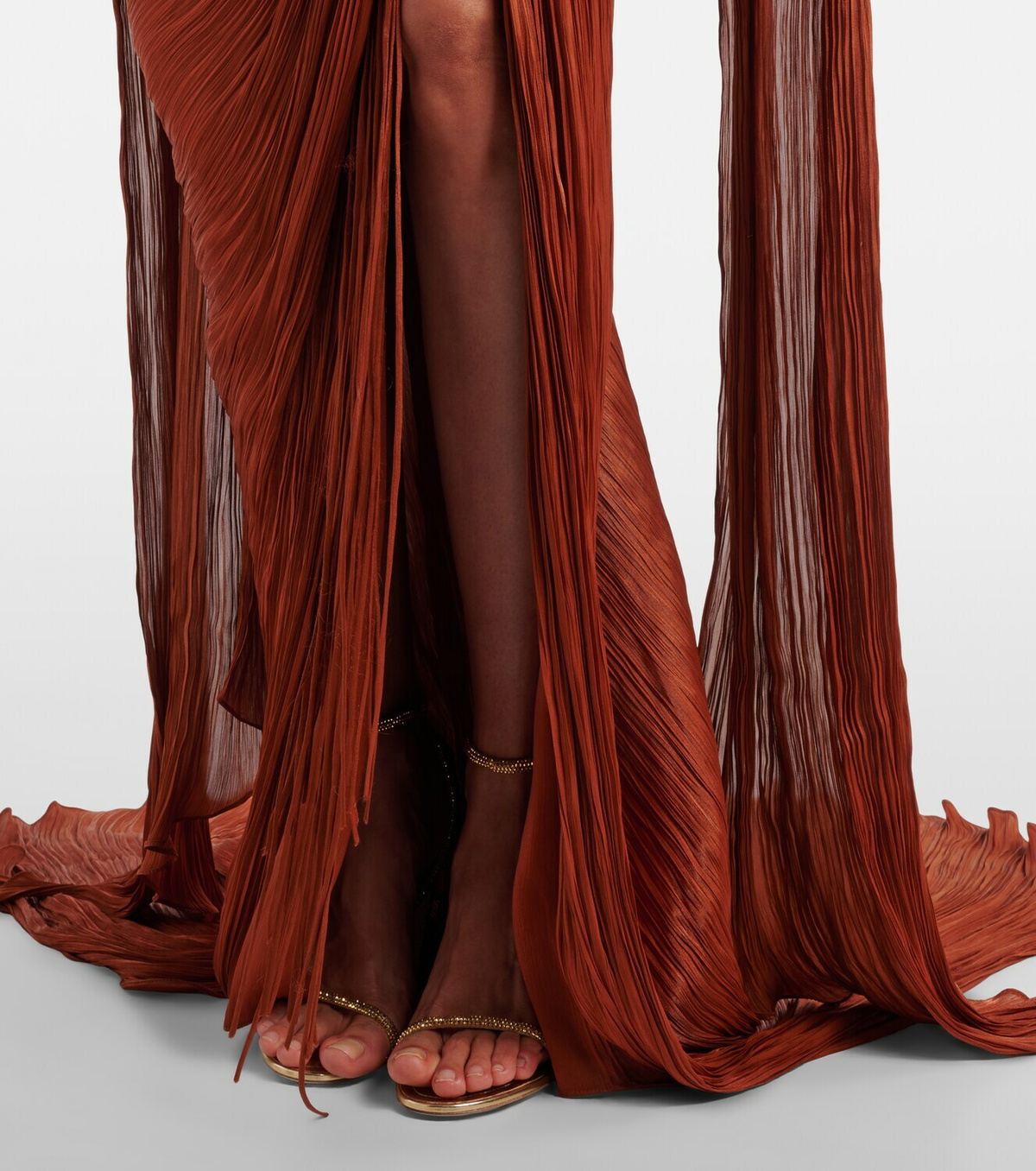 Marmar Halim Pleated taffeta bustier gown and scarf set