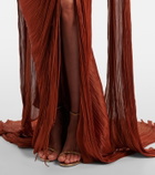 Marmar Halim Pleated taffeta bustier gown and scarf set
