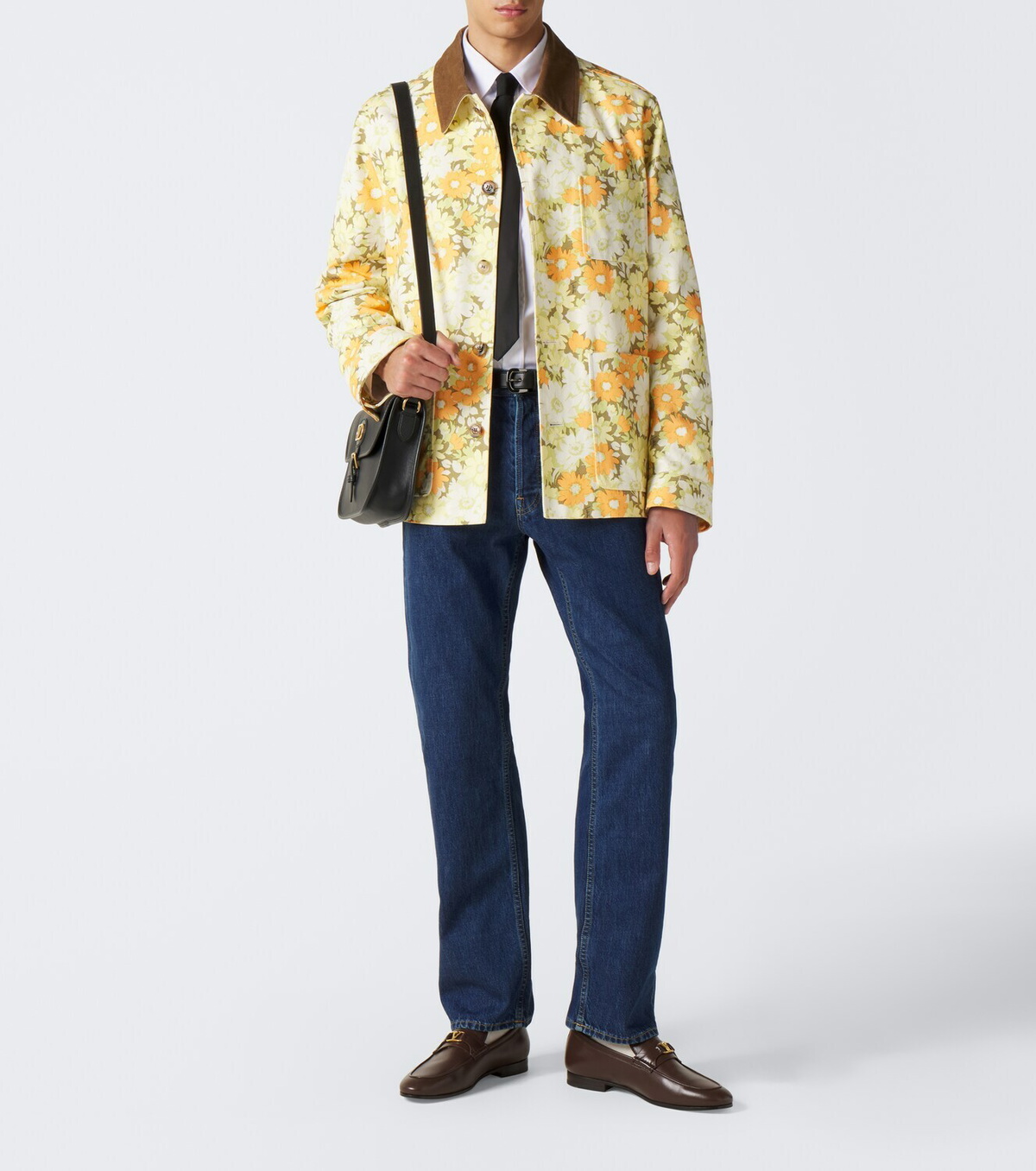 Valentino Corduroy-trimmed floral denim jacket