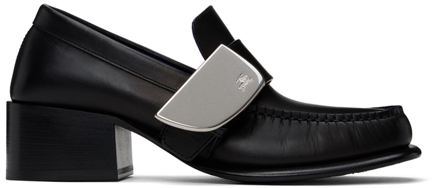 Burberry Black Leather Shield Loafers