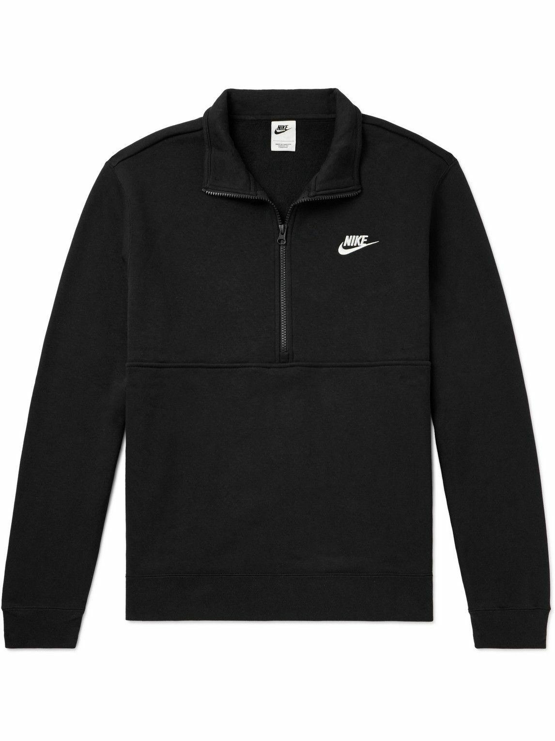Photo: Nike - Sportswear Club Logo-Embroidered Cotton-Blend Jersey Half-Zip Sweatshirt - Black