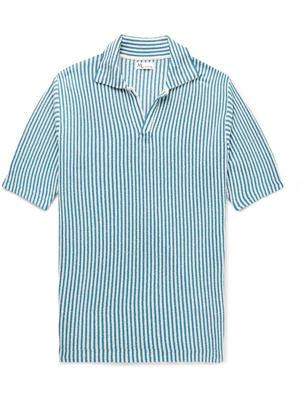 Photo: DOPPIAA - Aavio Striped Cotton-Bouclé Polo Shirt - Blue