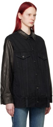 KHAITE Black 'The Grizzo' Denim & Leather Jacket