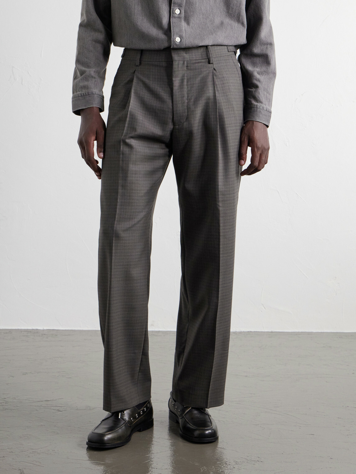 NN07 - Kay 10071 Straight-Leg Pleated Checked Basketweave Wool-Blend Trousers - Green