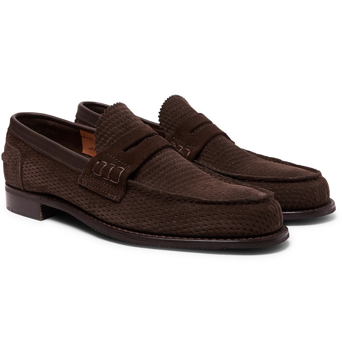 Photo: Cheaney - Dover D Perforated Suede Penny Loafers - Brown