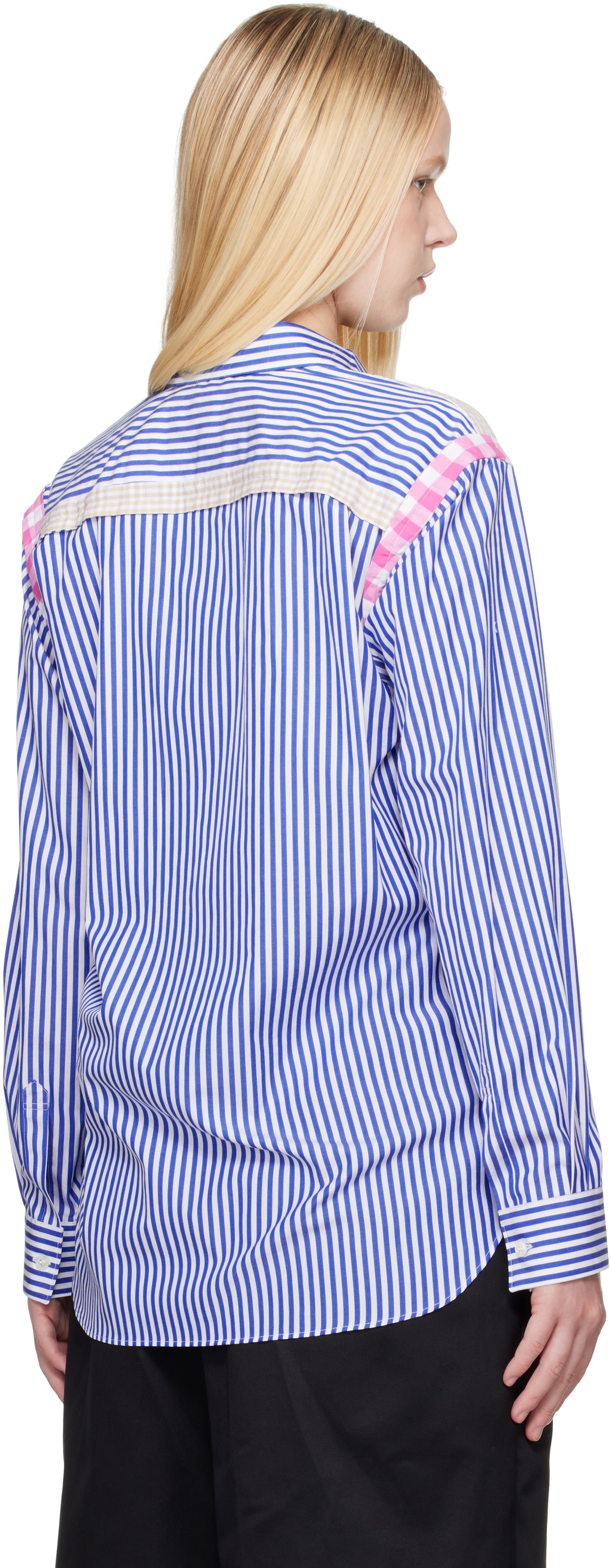 Comme des Garçons Shirt Blue & White Striped Gingham Trim Shirt