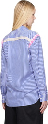 Comme des Garçons Shirt Blue & White Striped Gingham Trim Shirt