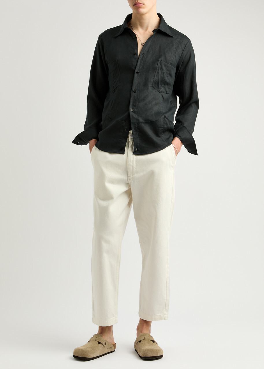 Gusari Utility Linen Shirt Black