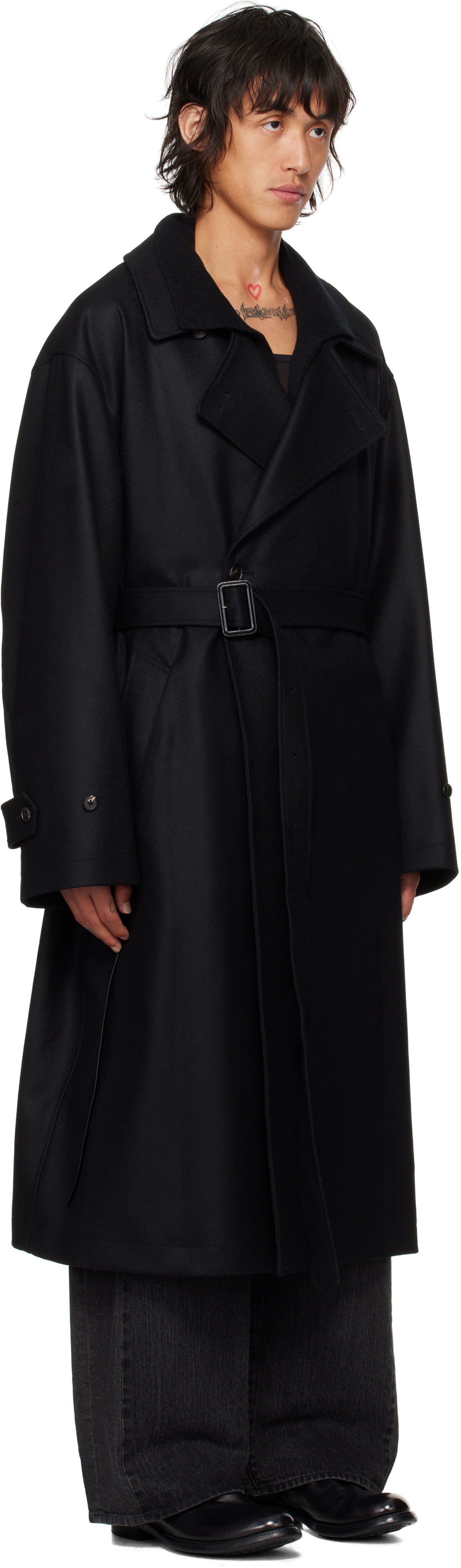 stein Black Oversized Double Breasted Trench Coat