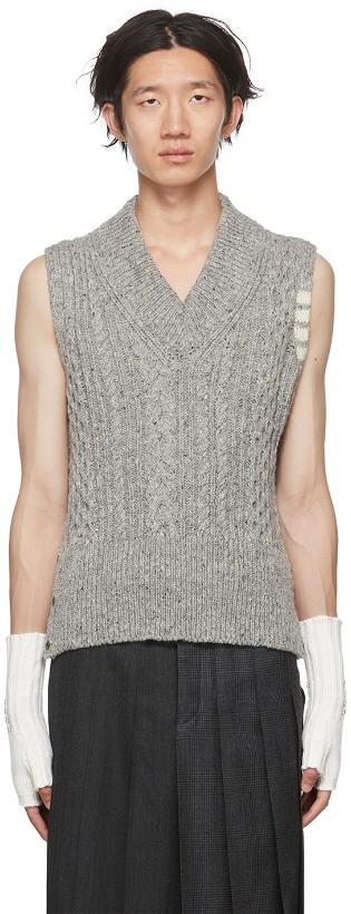 Photo: Thom Browne Gray Donegal 4-Bar Vest