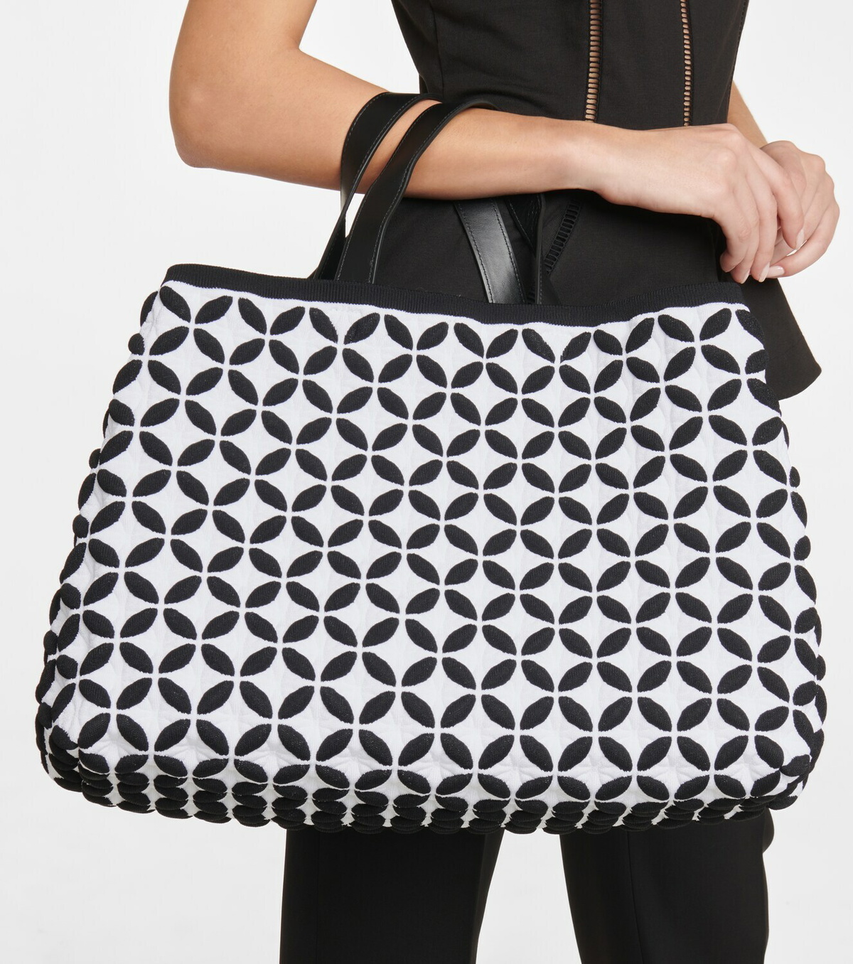 Alaïa Leather-trimmed jacquard knit tote ALAÏA