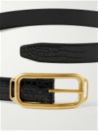 TOM FORD - 3cm Glossed Croc-Effect Leather Belt - Black