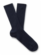William Lockie - Ribbed Cashmere-Blend Socks - Blue