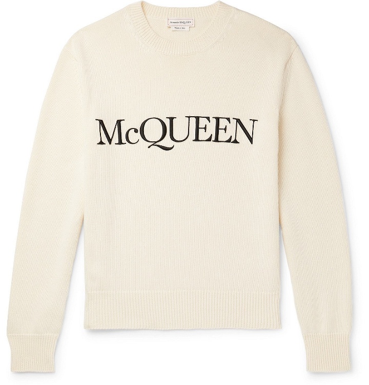 Photo: ALEXANDER MCQUEEN - Logo-Embroidered Cotton Sweater - Neutrals