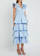 Sister Jane Feria Tiered Taffeta Midi Dress Blue