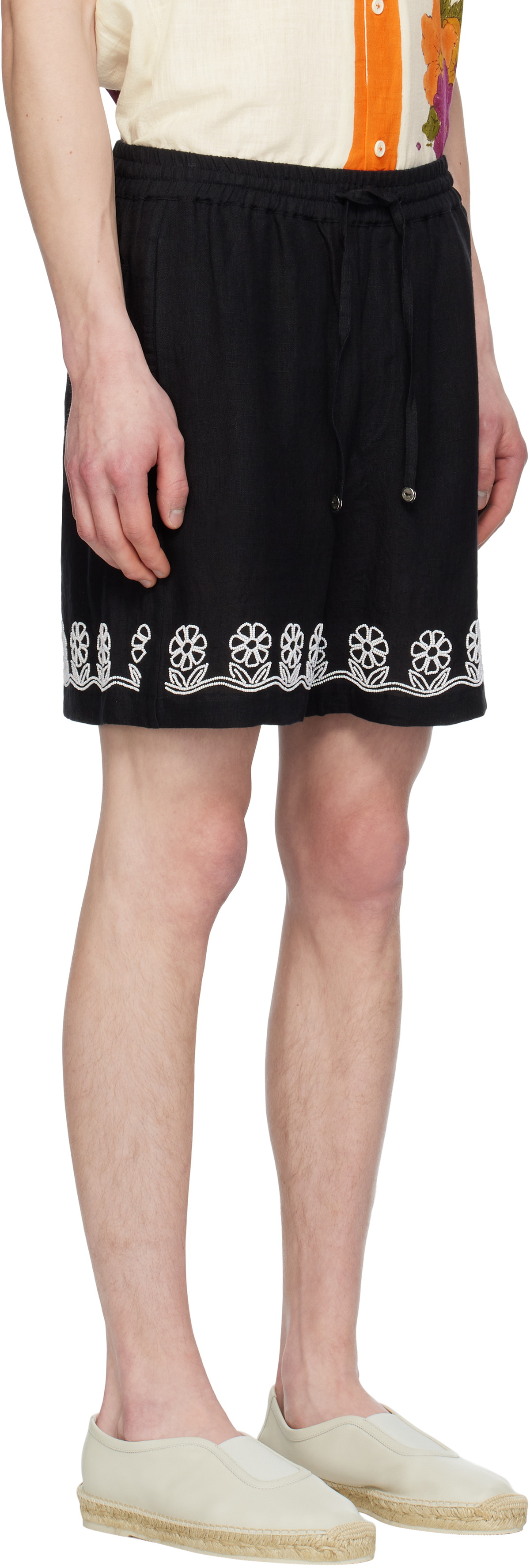 HARAGO Black Beadwork Embroidered Shorts