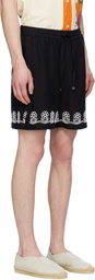 HARAGO Black Beadwork Embroidered Shorts
