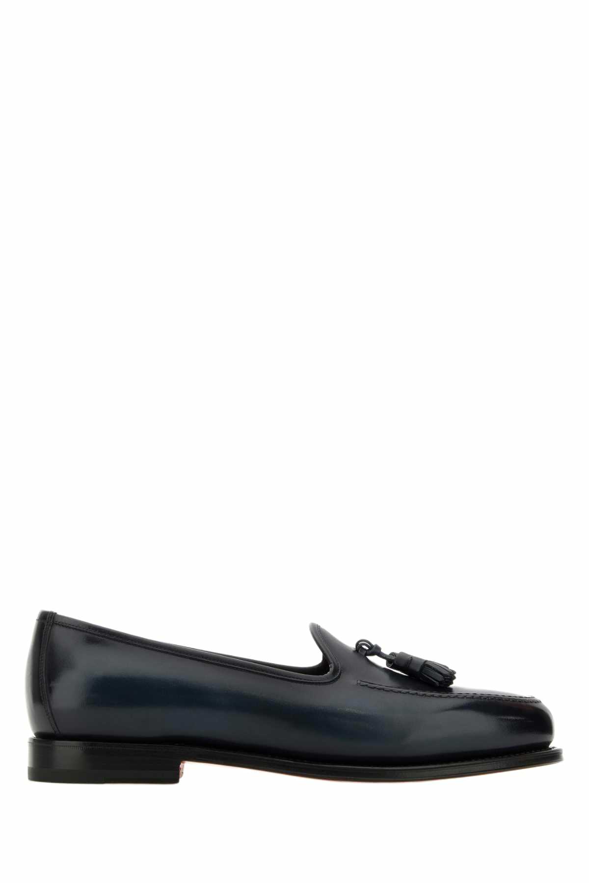 Santoni Dark Blue Leather Andrew Loafers