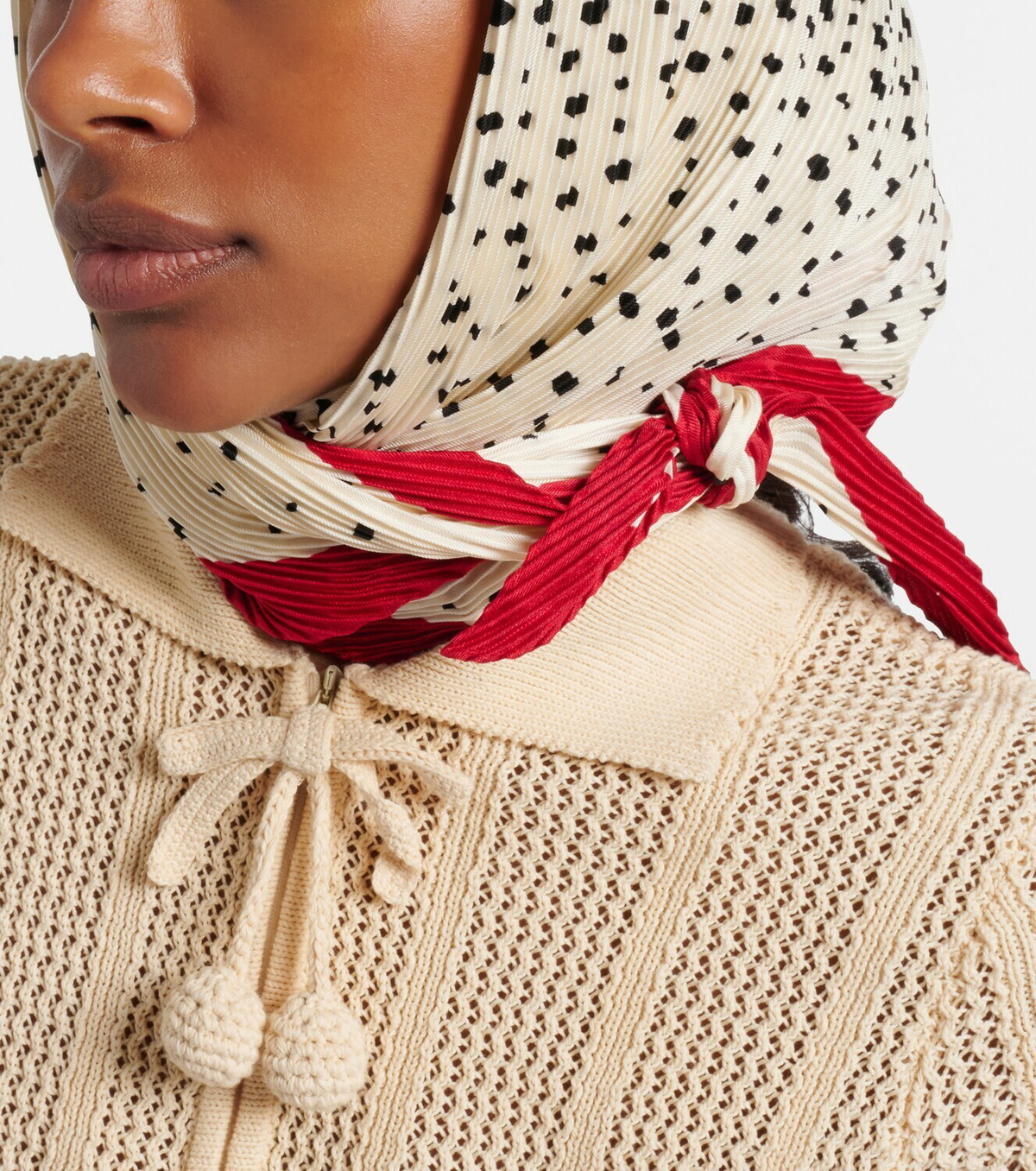 Valentino Pleated polka-dot silk twill scarf