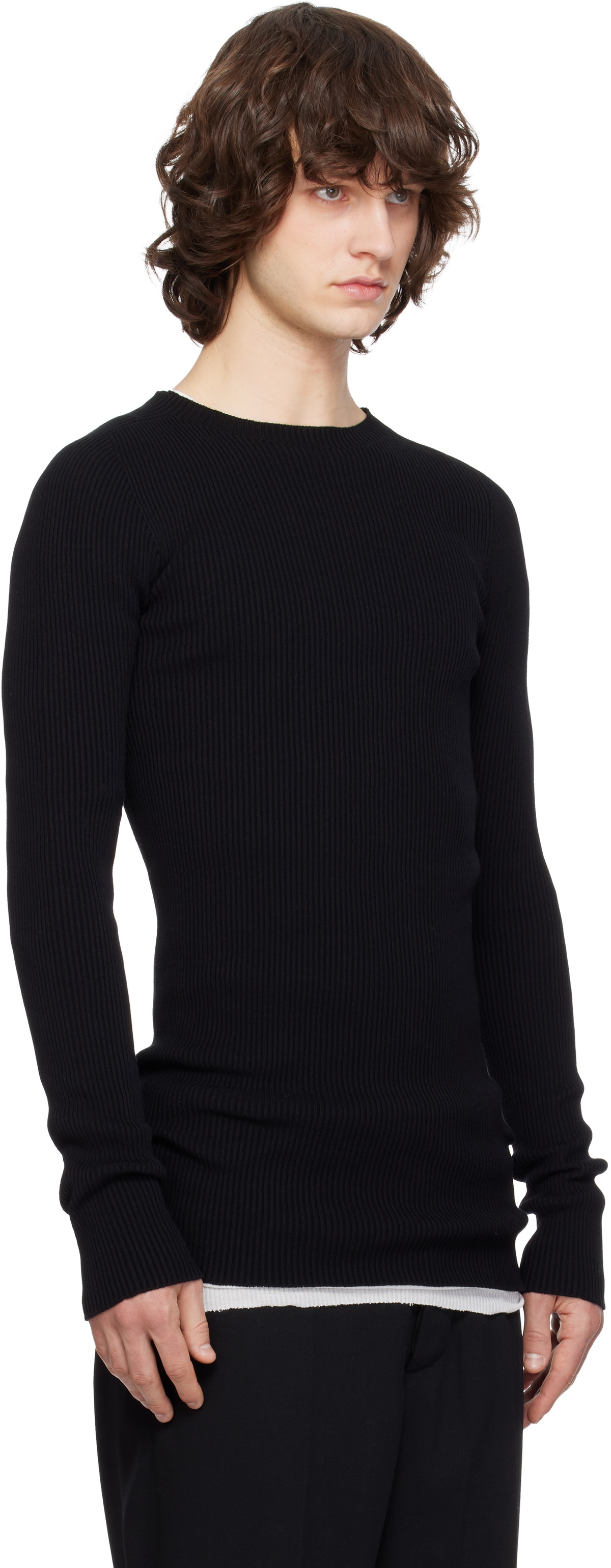 Rick Owens Black Temple Ribbed Round Neck Sweater