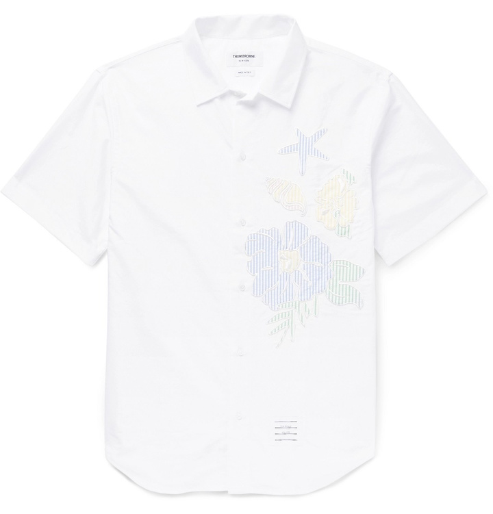 Photo: Thom Browne - Appliquéd Cotton Oxford Shirt - White