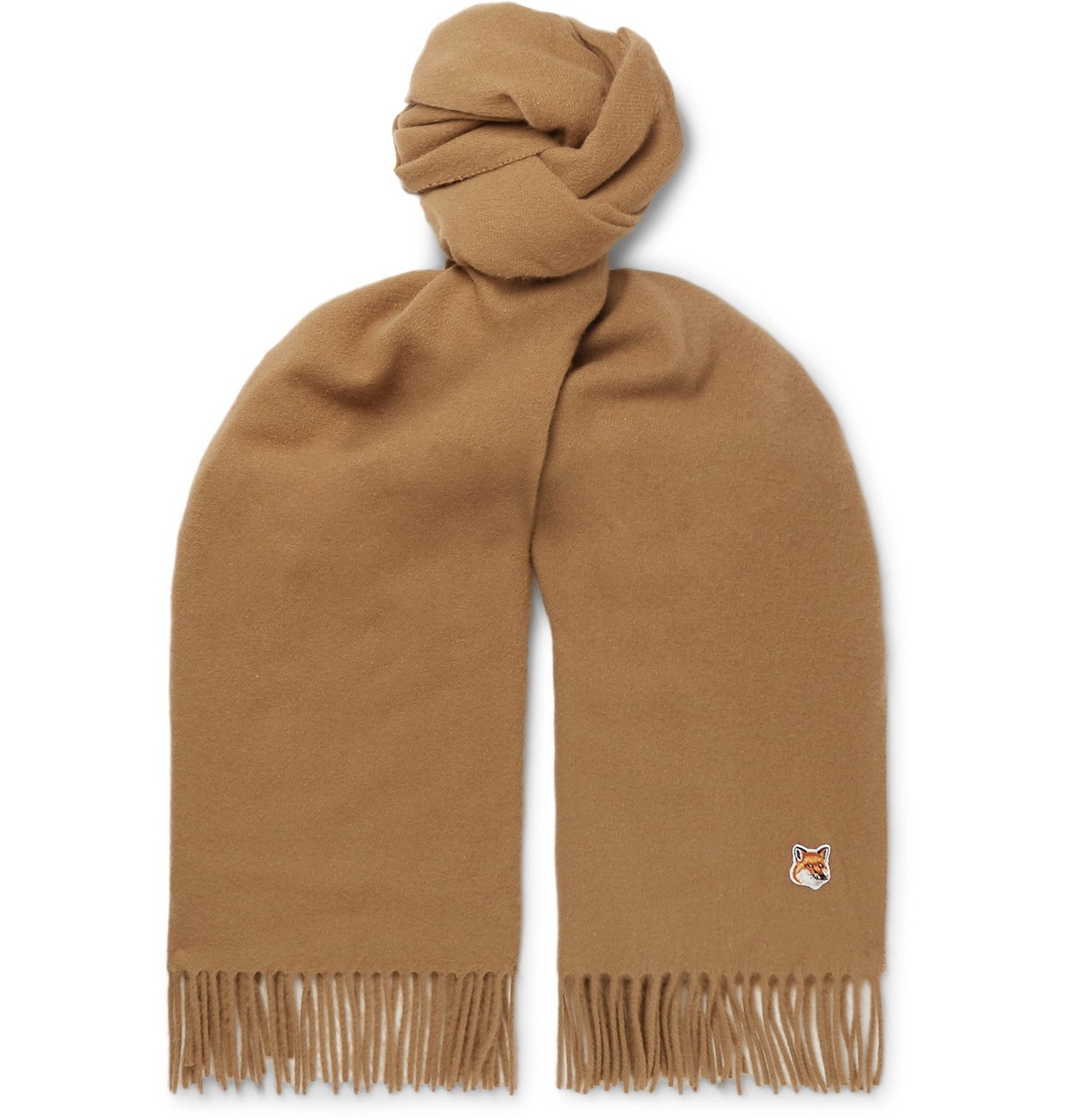 Maison Kitsuné - Logo-Appliquéd Fringed Virgin Wool Scarf