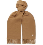 Maison Kitsuné - Logo-Appliquéd Fringed Virgin Wool Scarf - Neutrals