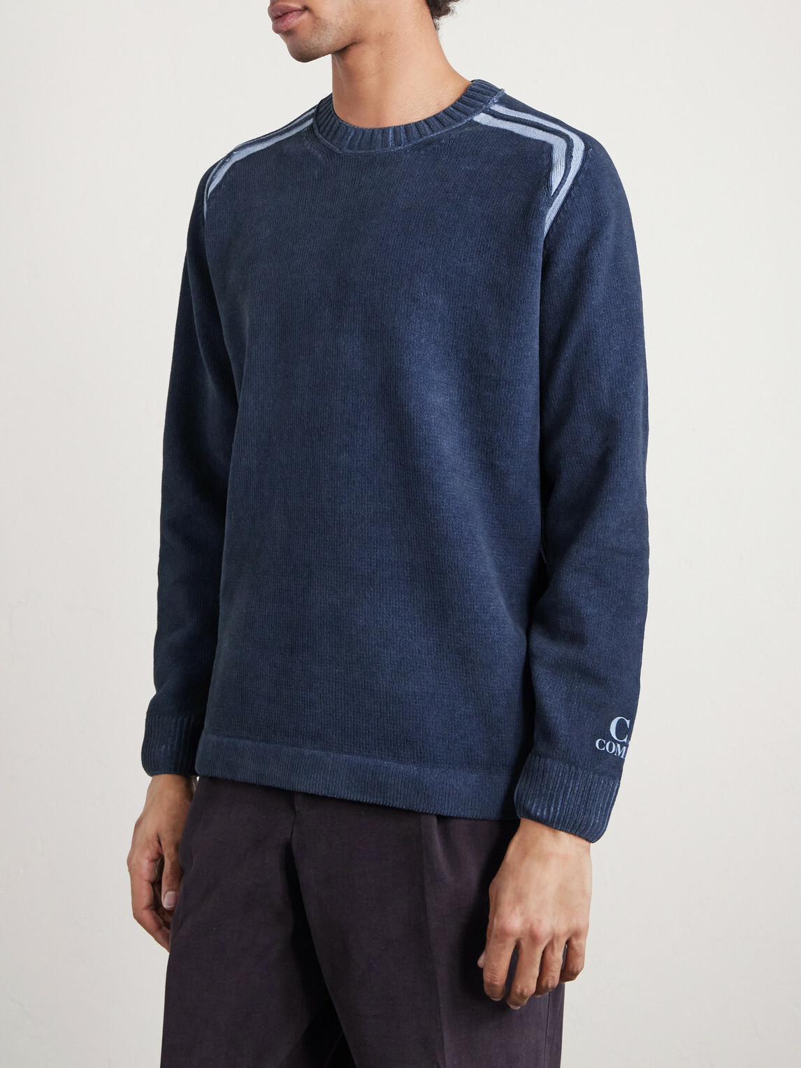C.P. Company - Striped Logo-Embroidered Cotton-Chenille Sweater - Blue