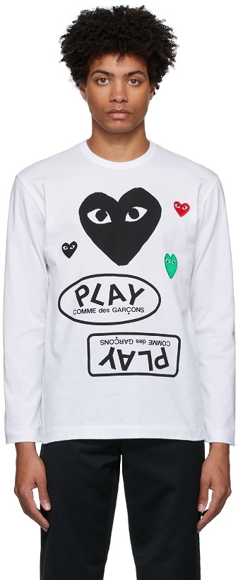 Photo: COMME des GARÇONS PLAY White & Black Multi Logo Long Sleeve T-Shirt