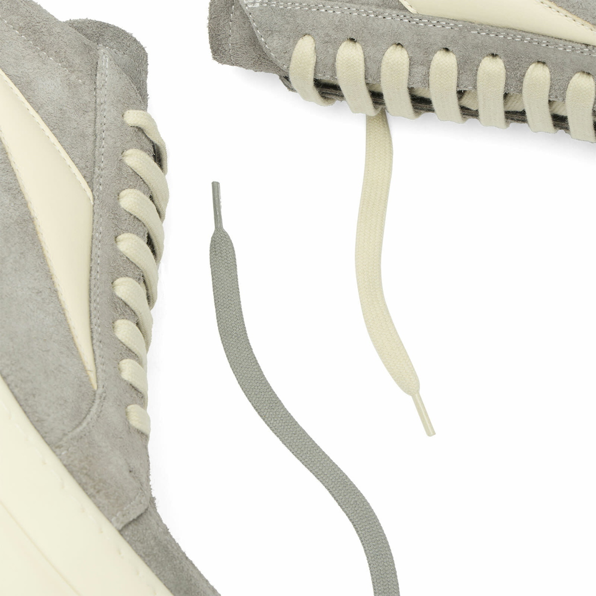 Rick Owens Men's Suede Vintage Sneaks in Steel/Milk/Milk