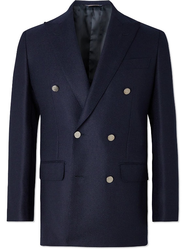 Photo: Thom Sweeney - Double-Breasted Cashmere and Silk-Blend Twill Blazer - Blue