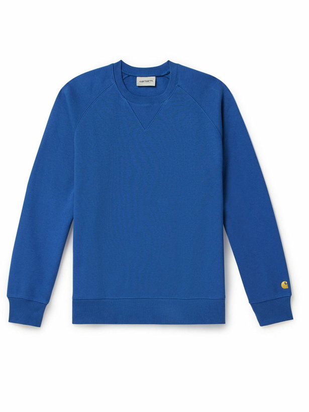 Photo: Carhartt WIP - Chase Logo-Embroidered Cotton-Blend Jersey Sweatshirt - Blue