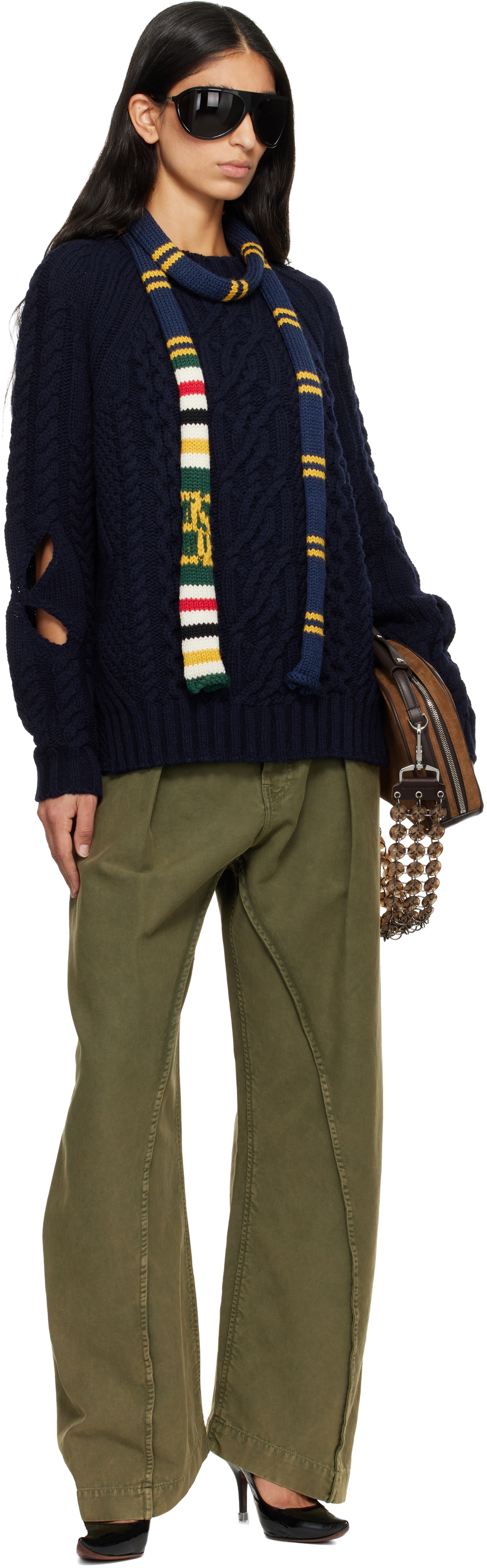 Stefan Cooke Navy Slashed Cable Sweater