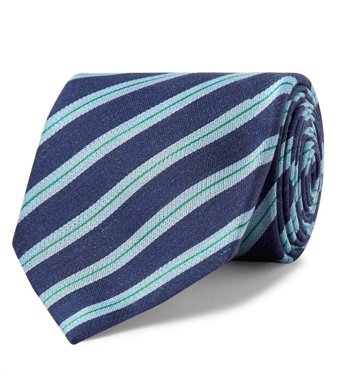 Photo: Charvet - 7cm Striped Silk and Linen-Blend Tie - Blue