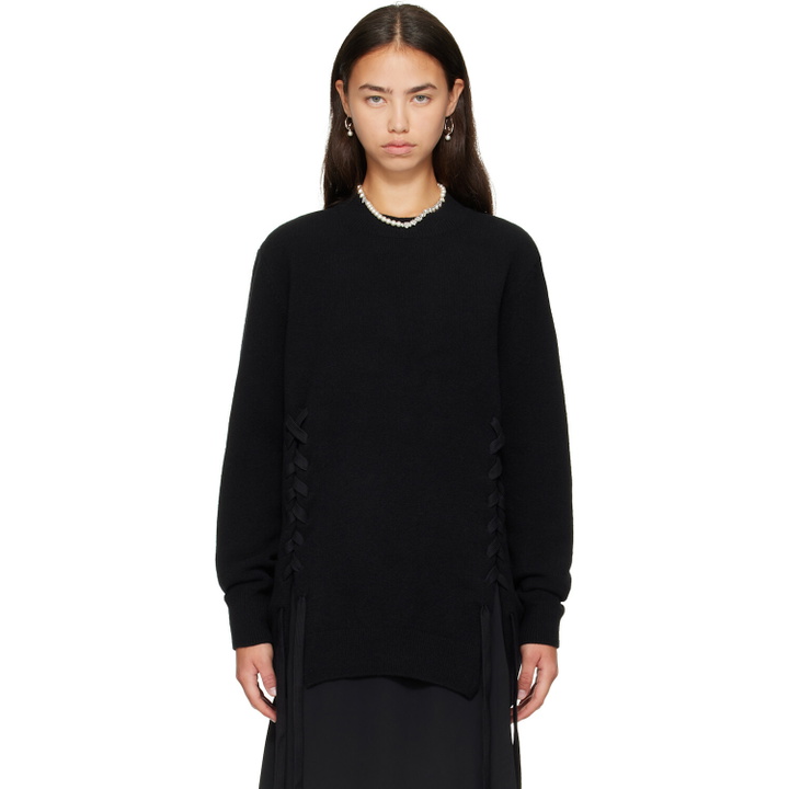 Photo: Simone Rocha Black Merino Lace Up Hem Jumper