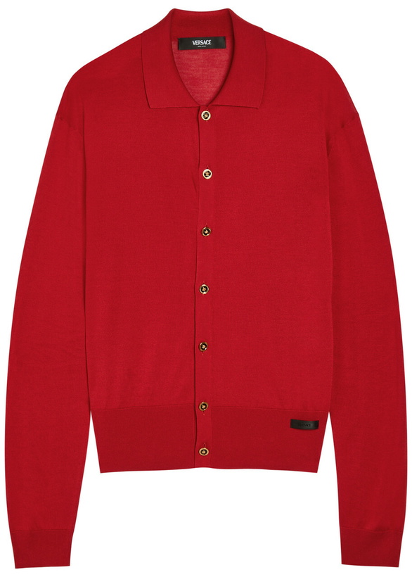 Photo: Versace Fine-knit Silk-blend Cardigan Red