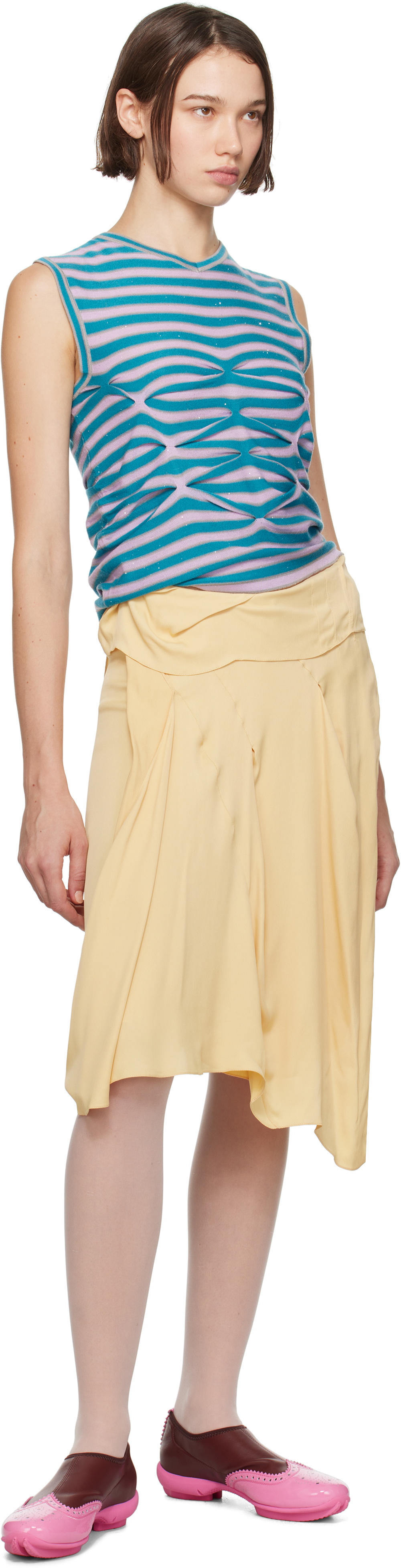 Kiko Kostadinov Yellow Kukri Draped Midi Skirt