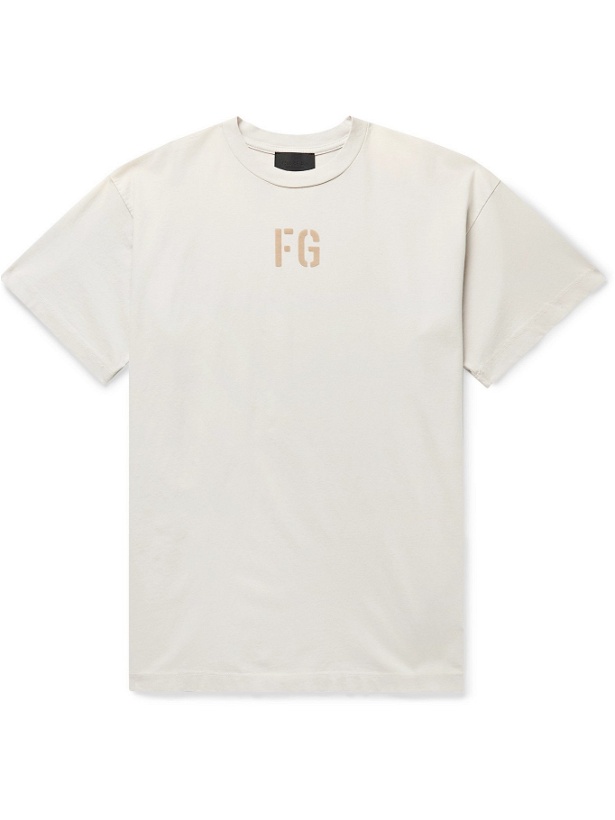 Photo: FEAR OF GOD - Logo-Flocked Cotton-Jersey T-Shirt - Neutrals