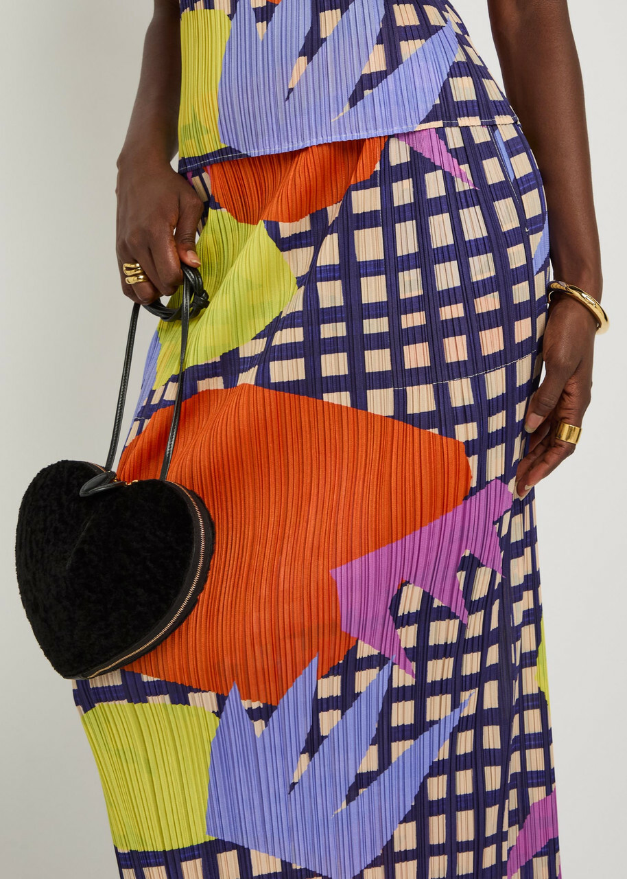 Pleats Please Issey Miyake Printed Pleated Woven Midi Skirt Red