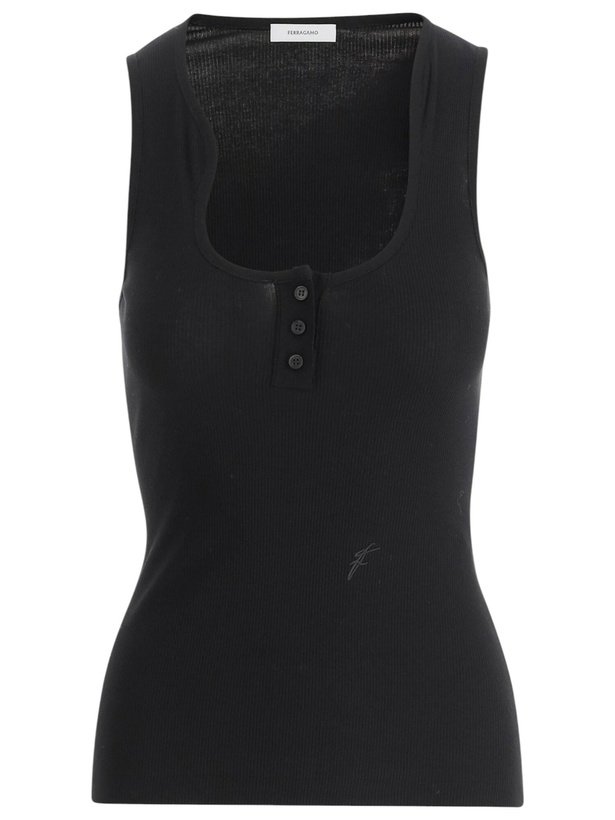 Photo: Ferragamo Cotton Tank Top With Shaped Neckline