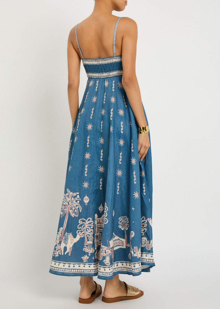 Alemais Acacia Printed Linen Maxi Dress Blue
