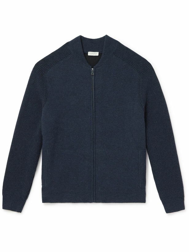 Photo: Sunspel - Ribbed Wool Bomber Jacket - Blue