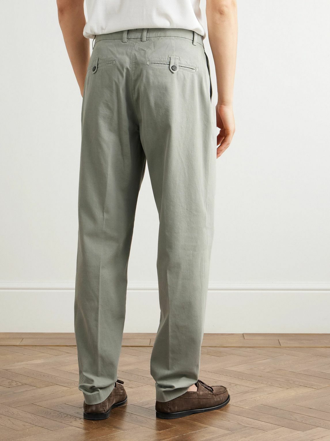 Eleventy - Tapered Pleated Stretch Cotton and Lyocell-Blend Twill Trousers - Gray