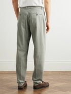 Eleventy - Tapered Pleated Stretch Cotton and Lyocell-Blend Twill Trousers - Gray