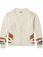 Karu Research - Distressed Intarsia Kala Cotton Cardigan - White