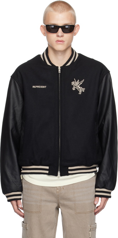 Photo: Represent Black Mascot Wool Varsity Bomber Jacket