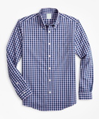 Brooks Brothers Men's Stretch Milano Slim-Fit Sport Shirt, Non-Iron Gingham | Navy