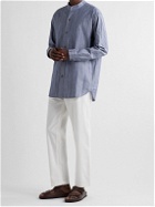 SMR Days - Tulum Grandad-Collar Striped Cotton-Chambray Shirt - Blue