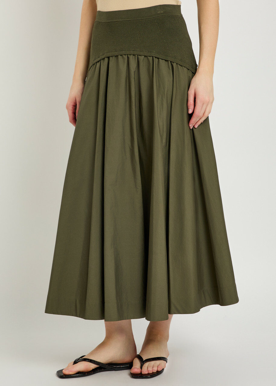 Simkhai Ovie Cotton-poplin Midi Skirt Khaki